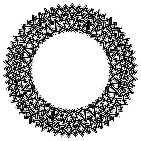 Abstract vector black and white illustration round beautiful tracery frame. Decorative vintage ethnic mandala pattern. Design element for tattoo or logo.のイラスト素材
