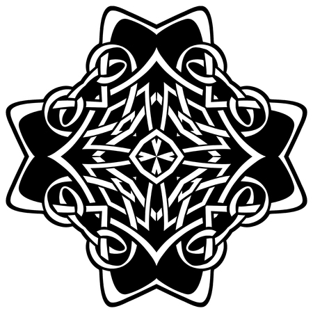 Abstract vector black and white illustration beautiful tracery frame. Decorative vintage tribal cross with patterns. Design element for tattoo.のイラスト素材