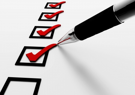 pencil and red check with the company that can be used in education and visual white backgroundの写真素材