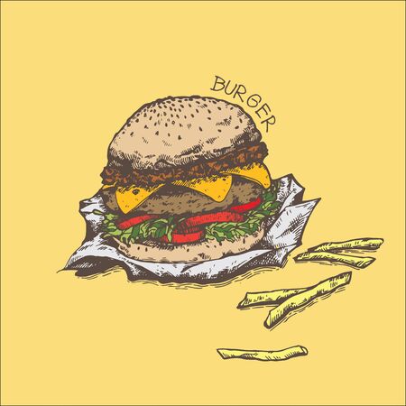 Big hand drawn hamburgerのイラスト素材