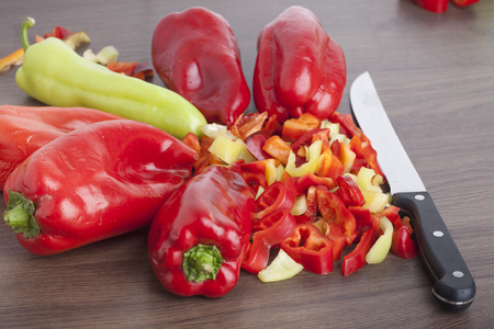 Colored Peppers mixed  chopped upの写真素材