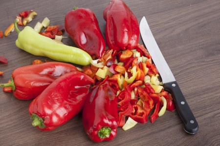 Colored Peppers mixed  chopped upの写真素材