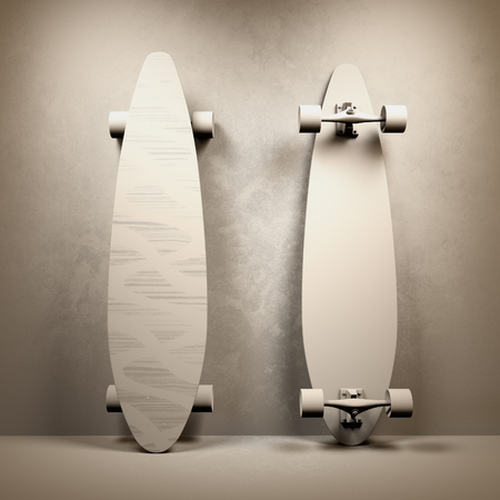 Skateboard concept design. Abstract longboard in white colors. 3D illustrationの写真素材