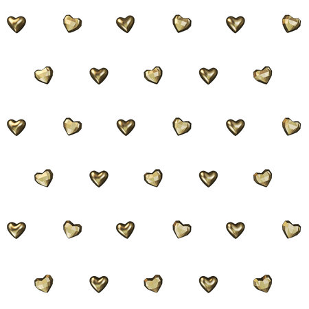 Isolated arrangement of golden hearts. 3D illustration.