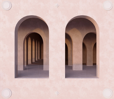 The facade of the building is illuminated by the sun. 3D illustration.の写真素材