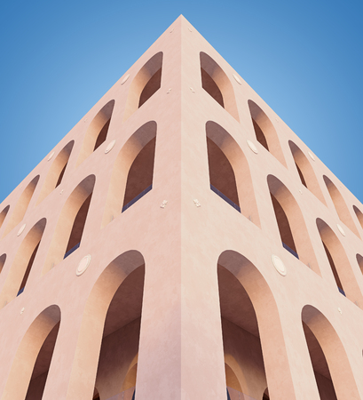 The facade of the building is illuminated by the sun. 3D illustration.の写真素材