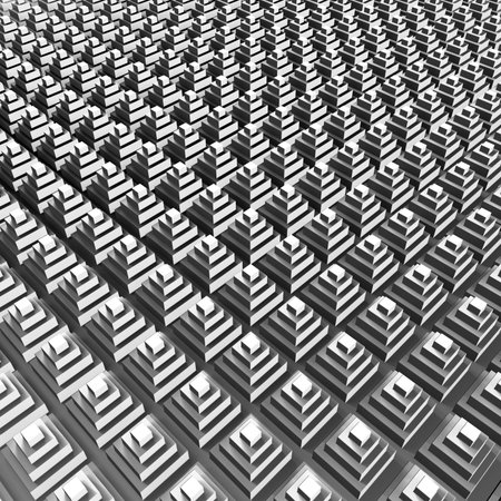 Abstract background of the pyramids. The surface consists of white pyramids. 3D illustration.