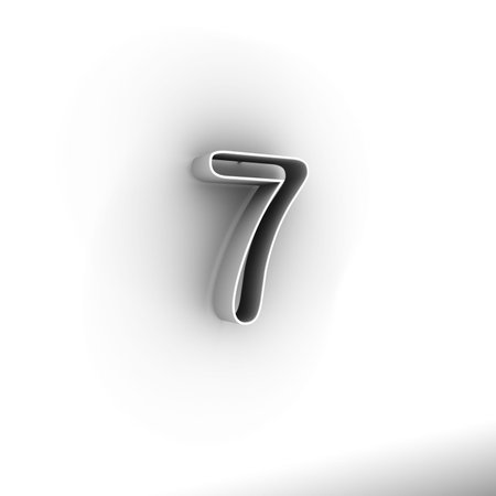 Design numbers seven on a white background. 3D illustration.