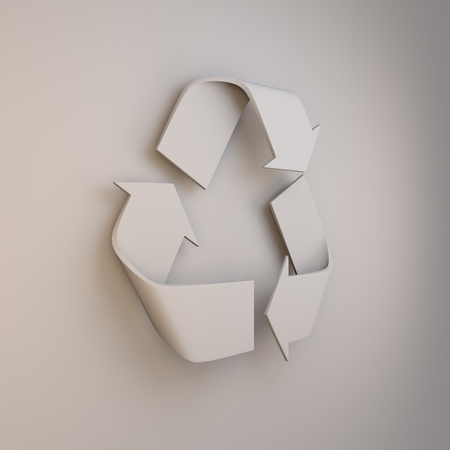 Gray recycle symbol on blue background. 3D illustration.の写真素材