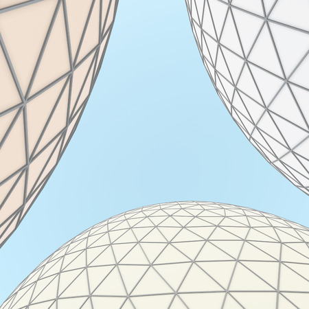 The building in modern style is illuminated by the day sun. White domes. 3D illustration.の写真素材