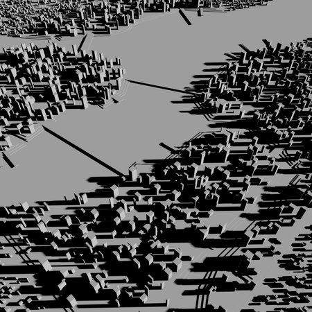 Urban technology city concept. City on the river. 3d rendering