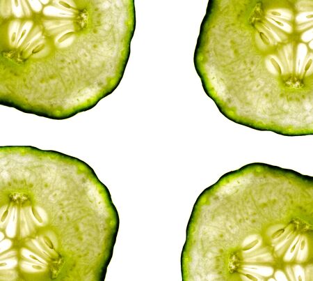 Green cucumber slices pattern close-up.の写真素材