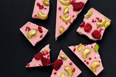 Close-up strawberry chocolate with sublimated berriesの写真素材