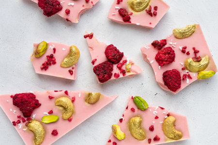 Strawberry chocolate with berries close-up on a gray background