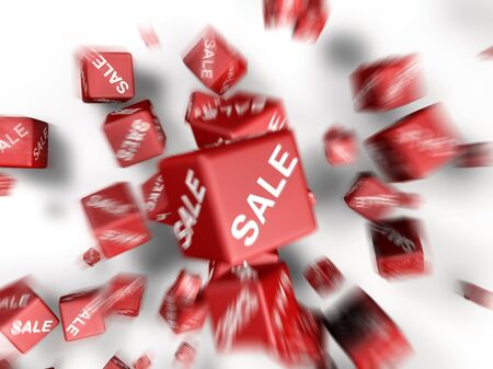 a lot of cubes with sale word on side falling togetherの写真素材