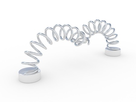 two steel springs over whiteの写真素材