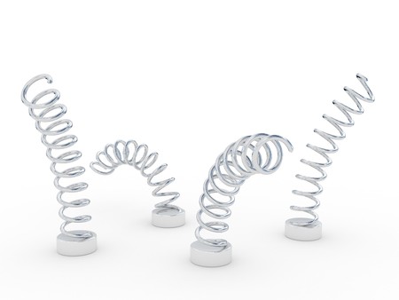 four steel springs over whiteの写真素材