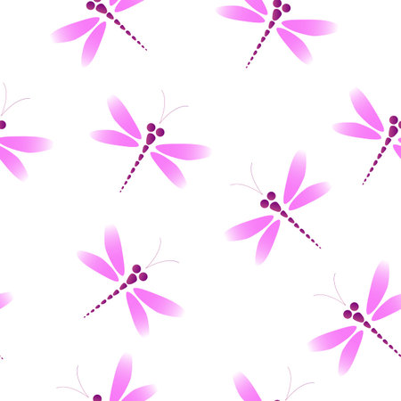 seamless pattern with pink dragonflies on the white backgroundのイラスト素材