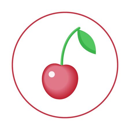 Vector illustration of one cherry in the circle. Red single berry isolated on the white background.のイラスト素材