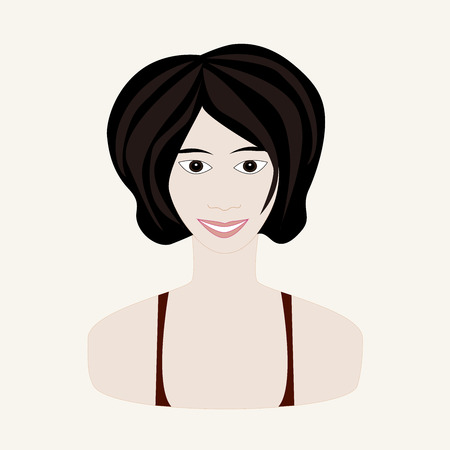 Vector illustration of girl with black hair and pale skin. Face of young woman. Winter seasonal color.のイラスト素材