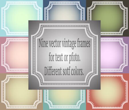 Set of nine vector vintage frames. Different soft colors.のイラスト素材