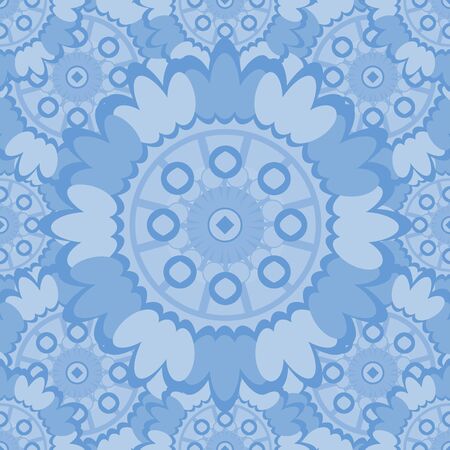 Pale abstract seamless pattern with round ornamental elements. Vector soft blue background.のイラスト素材