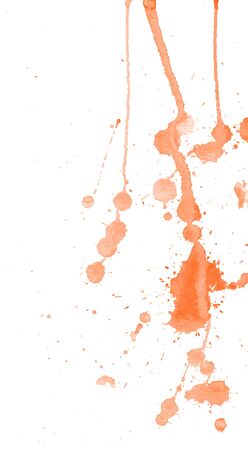 Bright orange watercolor splashes and blots on white background. Ink painting. Hand drawn illustration. Abstract artwork.のイラスト素材