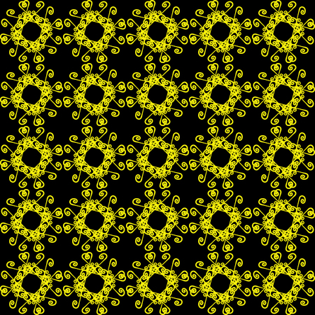 Ornamental seamless pattern. Black and yellow colors.  Endless template for wallpaper, textile, wrapping, print, interior, floor, fabric. Abstract texture. Traditional ethnic ornament for  design.のイラスト素材