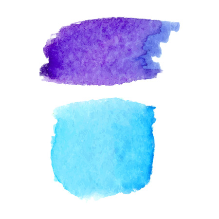 Set of abstract stains. Blue and purple colors. Bright creative backdrop. Watercolor texture with brush strokes. Spots isolated in white background. Trendy colorful design. Hand painted. Vector EPS.のイラスト素材