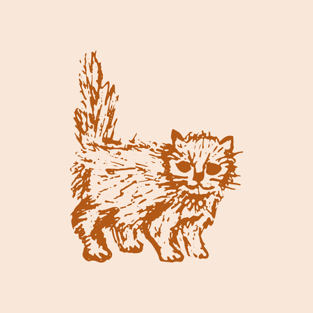Hand drawn sketch of cat kitten. Orange colors. Line drawing. Cute little pet. Vector animal illustration.のイラスト素材