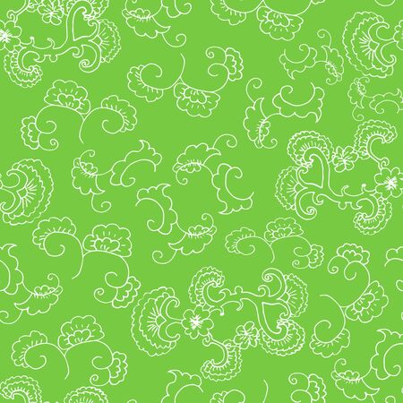 Doodle seamless pattern. Floral ornament. Wallpaper, textile, wrapping paper. Green background. Hand drawn Vector illustrationのイラスト素材