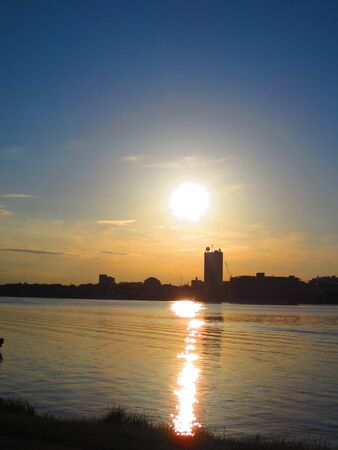 Sun Going Down on the Charles Riverの写真素材