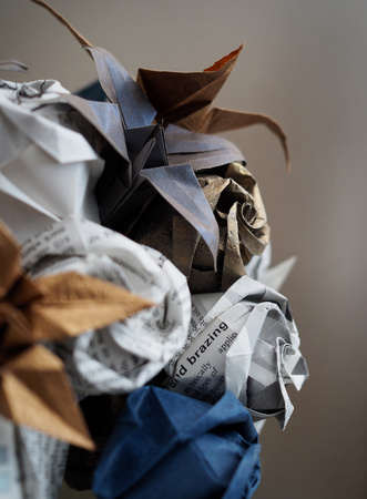 bridal wedding bouquet of paper origami flowersの写真素材