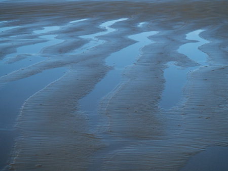 Detail of rippled wet sand on New Brighton beach, New Zealand