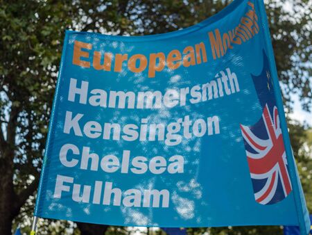 People's Vote demonstration, waving flags and placards, London, UK on 19 October 2019のeditorial素材