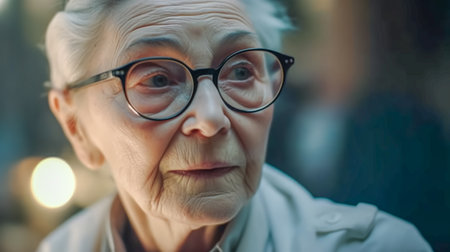 Portrait of elderly female doctor with smart look and kind eyes. Generative AIの素材