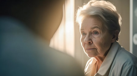 Portrait of elderly female doctor with smart look and kind eyes. Generative AIの素材