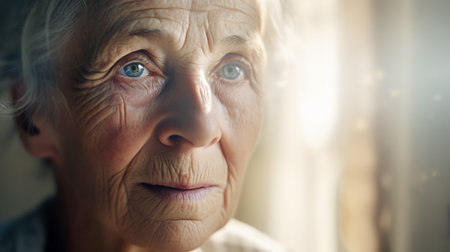 Portrait of old woman, Close-up. Elderly female with wrinkles. Generative AIの素材