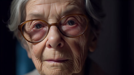 Portrait of elderly female doctor with smart look and kind eyes. Generative AIの素材