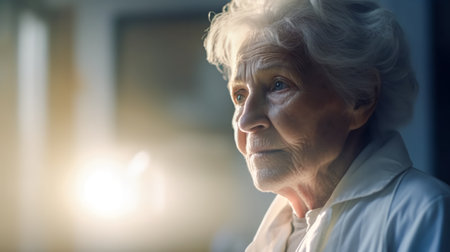 Portrait of elderly female doctor with smart look and kind eyes. Generative AIの素材