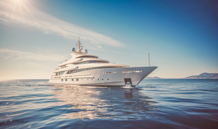 Modern luxurious private yacht at sea at sunset. Generative AIの素材