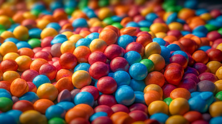 Pile of candy on colorful background, copy space. Generative AIの素材