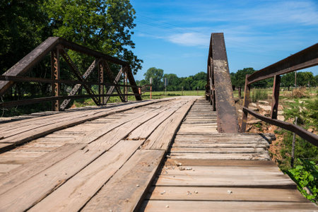 Weathered Old Wood Plank Bridgeの写真素材