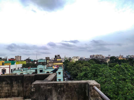 The cityscape from the terrace of a buildingの写真素材