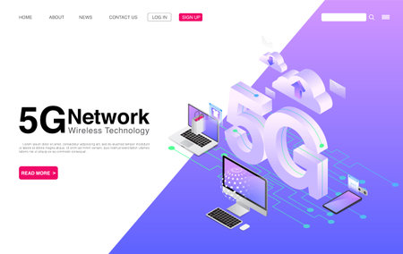 5G Network Wireless Technology. High-Speed Mobile Internet. Using Modern Digital Devices. Landing...