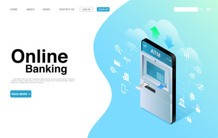 Concept for Mobile Banking and Online Payment. Online Banking Isometric Landing page. Vector EPS 10のイラスト素材