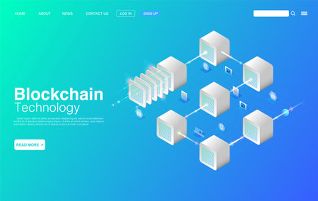 Blockchain Technology Concept. Background Landing Page Template. Vector EPS 10のイラスト素材