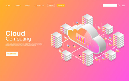 Cloud Computing Services and Technology. Data Storage. Landing Page Template. Vector EPS 10のイラスト素材