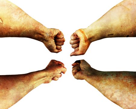 very detailed grungy fists isolated on whiteの写真素材