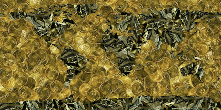 world map made of dollar bills and coins       